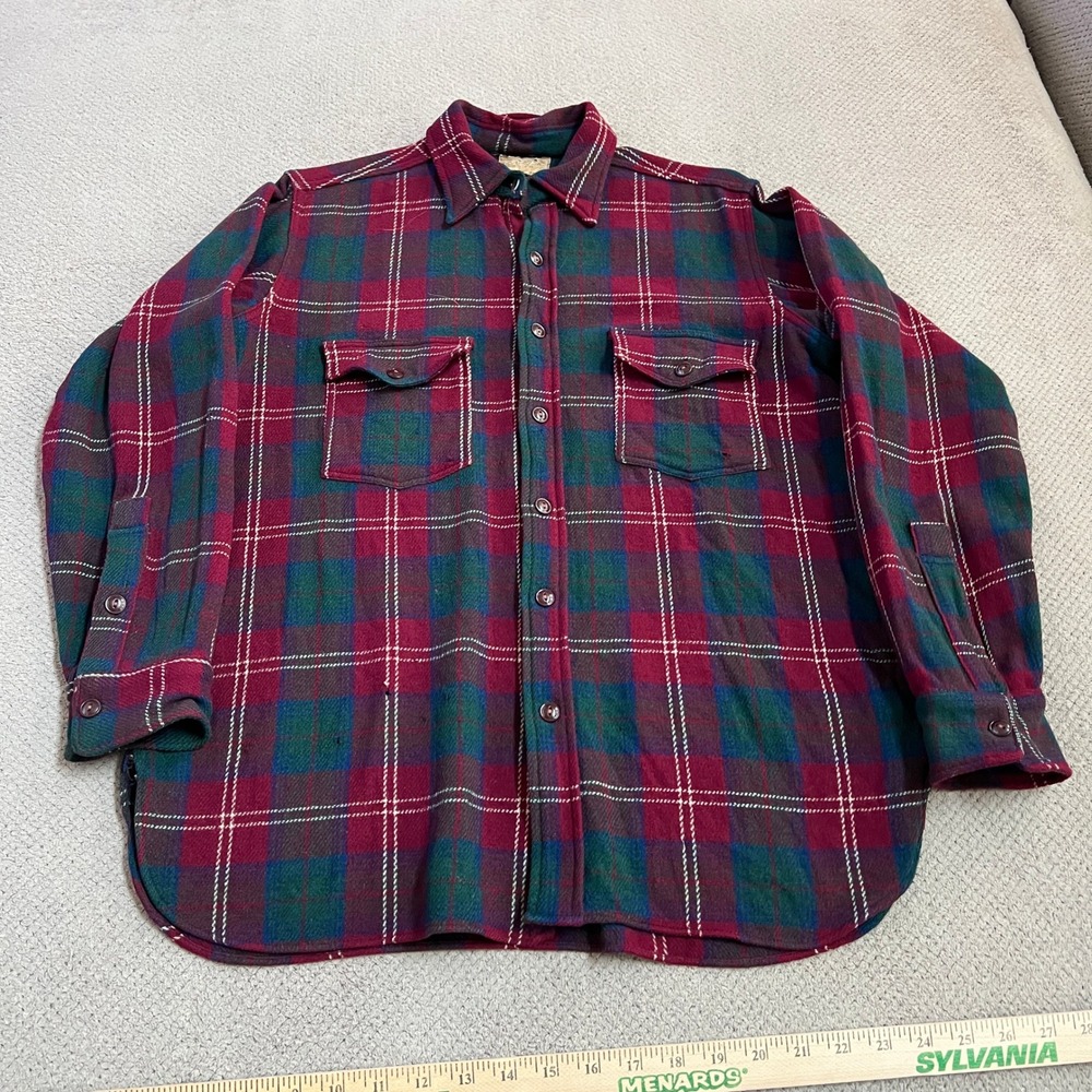 Vintage 1950s Claytons Detroit Plaid Wool Flannel Shirt Red Green Blue Large
